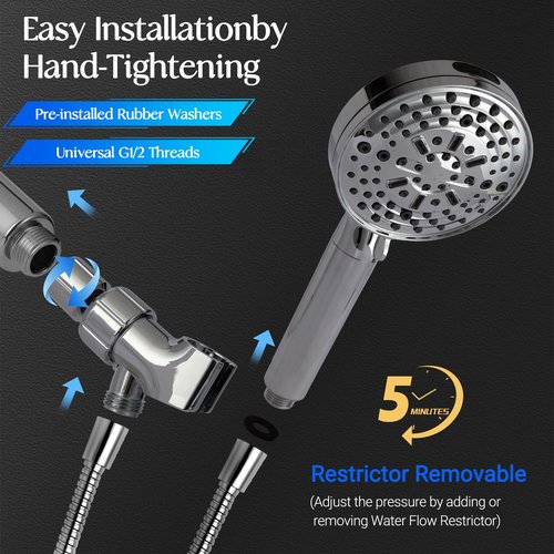 Filtered Shower Head with Handheld, adjustable water flow size, Multi-Mode Ion Drops Shower Head, equipped with 60 inch stainless steel hose and adjustable bracket