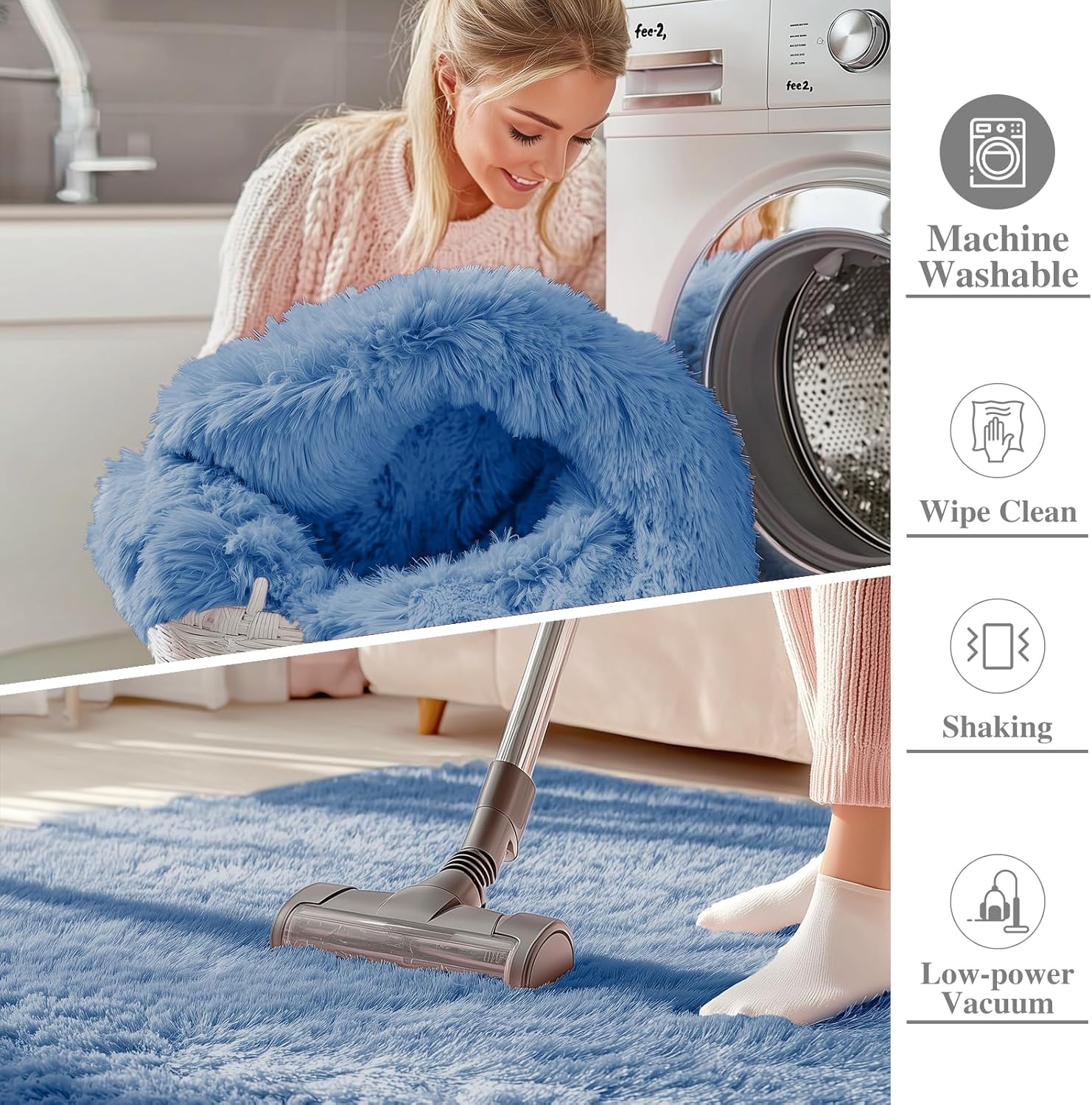 OLANLY Large Area Rugs - Soft Fluffy Shaggy Indoor Carpet for Living Room & Bedroom | 5x8 Blue