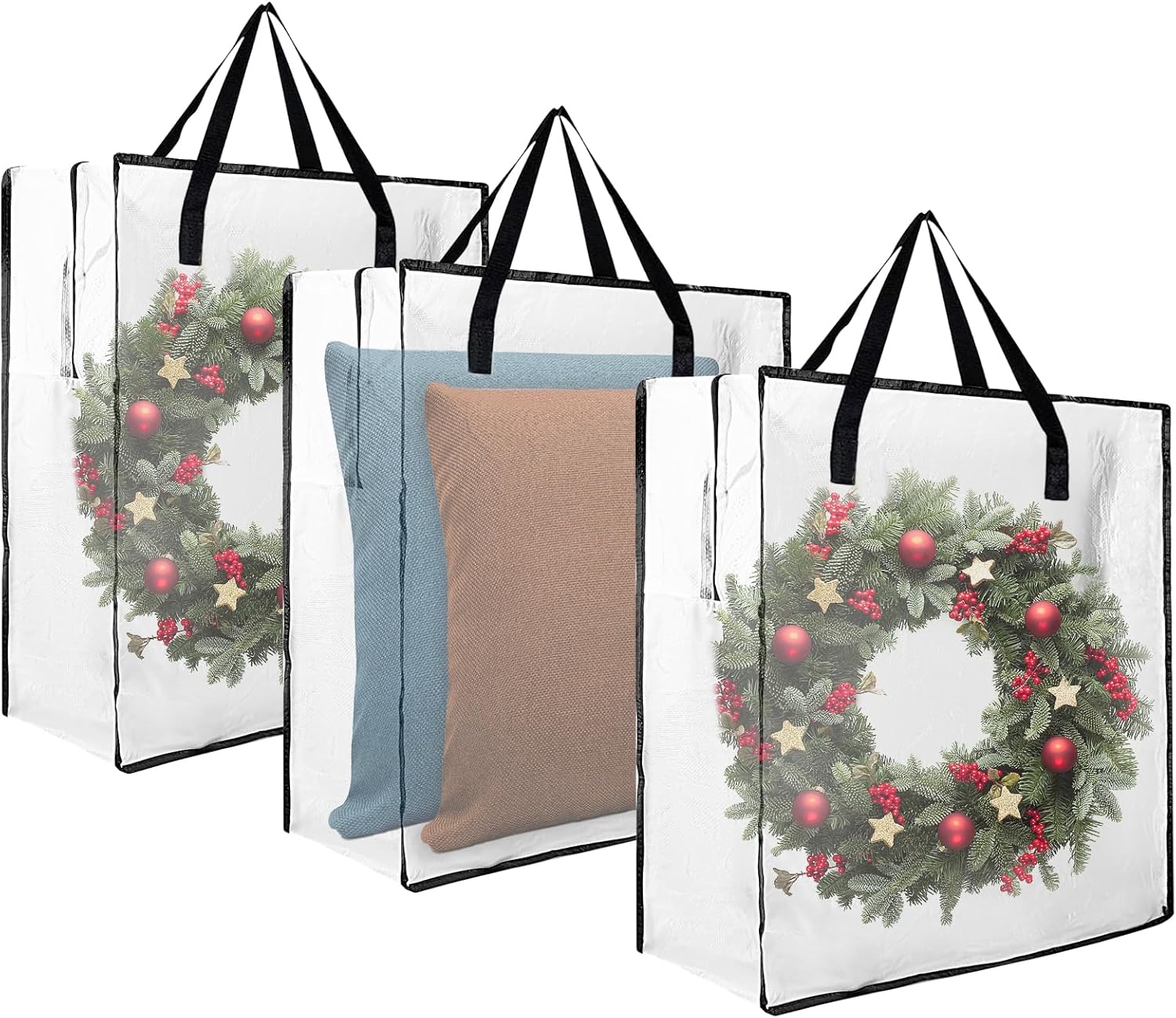 Skiennix Wreath Storage Container - 25-Inch Durable Polyester Bag for Holiday Decorations | 3 PCS Set