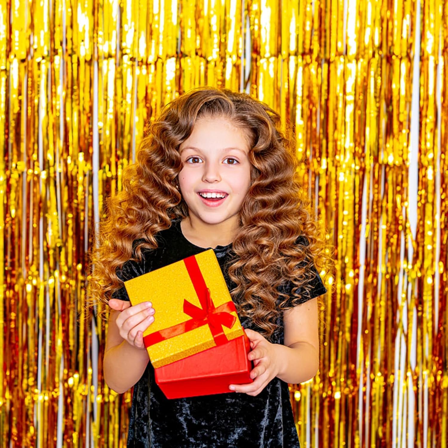 Regine Switzerland Gold Backdrop | 2 Pack Foil Curtain Streamers for Party & Photo Booth Decor