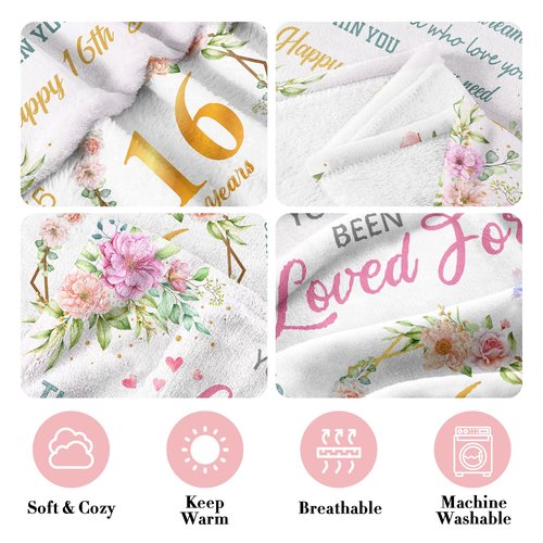Nucleotech Sweet 16 Gifts for Girls, Gifts for 16 Year Old Girl, 16th Birthday Gift for Girls, Sweet Sixteen Year Old Girl Birthday Gift Idea, Present for 16 Yr Old Throw Blanket 60"x50"