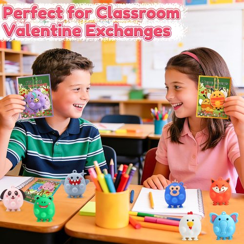 CHILDGO 24 Pack Valentines Pop Toys Gifts for Kids-Valentines Cards with 3D Animal Pop Toys,Bulk Fidget Toys,Classroom Exchange Gifts & Prize Rewards,Suction Party Favors for Toddlers Boys Girls