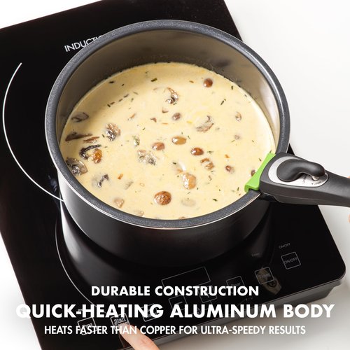 GreenPan Clip Series 1.7QT and 3.3QT Saucepan Set with Detachable Handle, Aluminum, Healthy Ceramic Nonstick Coating, Induction, Dishwasher Safe, PFAS-Free, Black