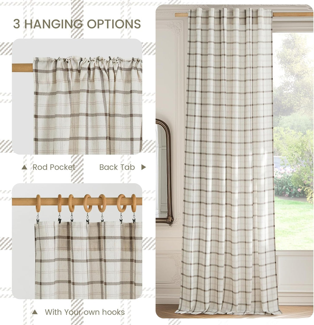 NICETOWN Plaid Window Curtain - 84-Inch Linen Sheer Drapes for Living Room & Bedroom | 52" x 84", White, 1 Pair