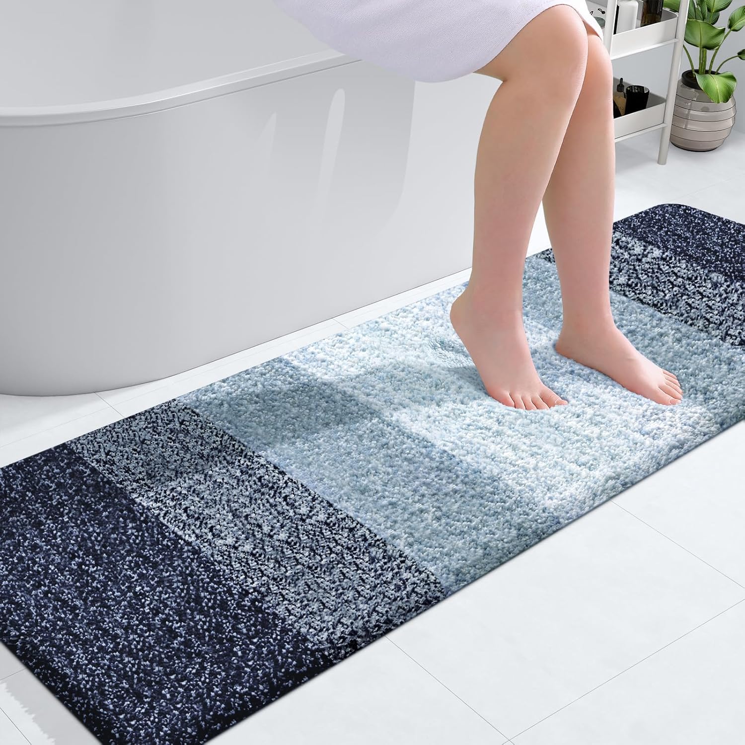 OLANLY Bathroom Runner Rug - Extra Soft Microfiber Mat | Quick Dry, Washable, 59x20, Airy Blue
