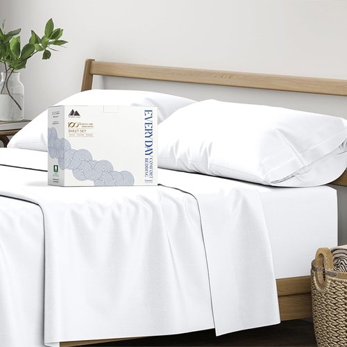 Mayfair Linen King Size Organic Cotton Sheets - 4 PC White Percale Set, Soft & Cooling, 16" Deep Pocket - GOTS Certified
