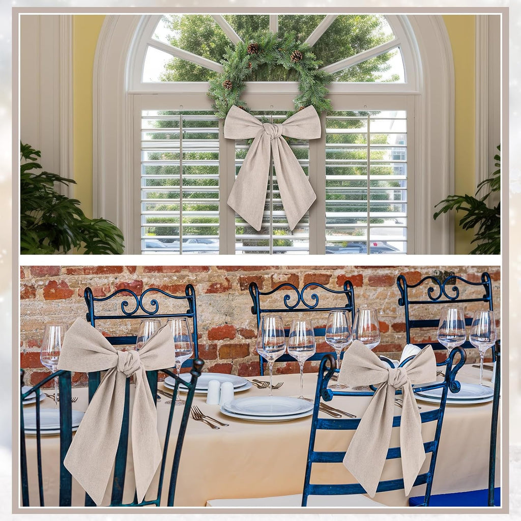Skiennix 8 PCS Beige Linen Wreath Sashes - Embroidered Blank Accessories for Weddings & Holidays