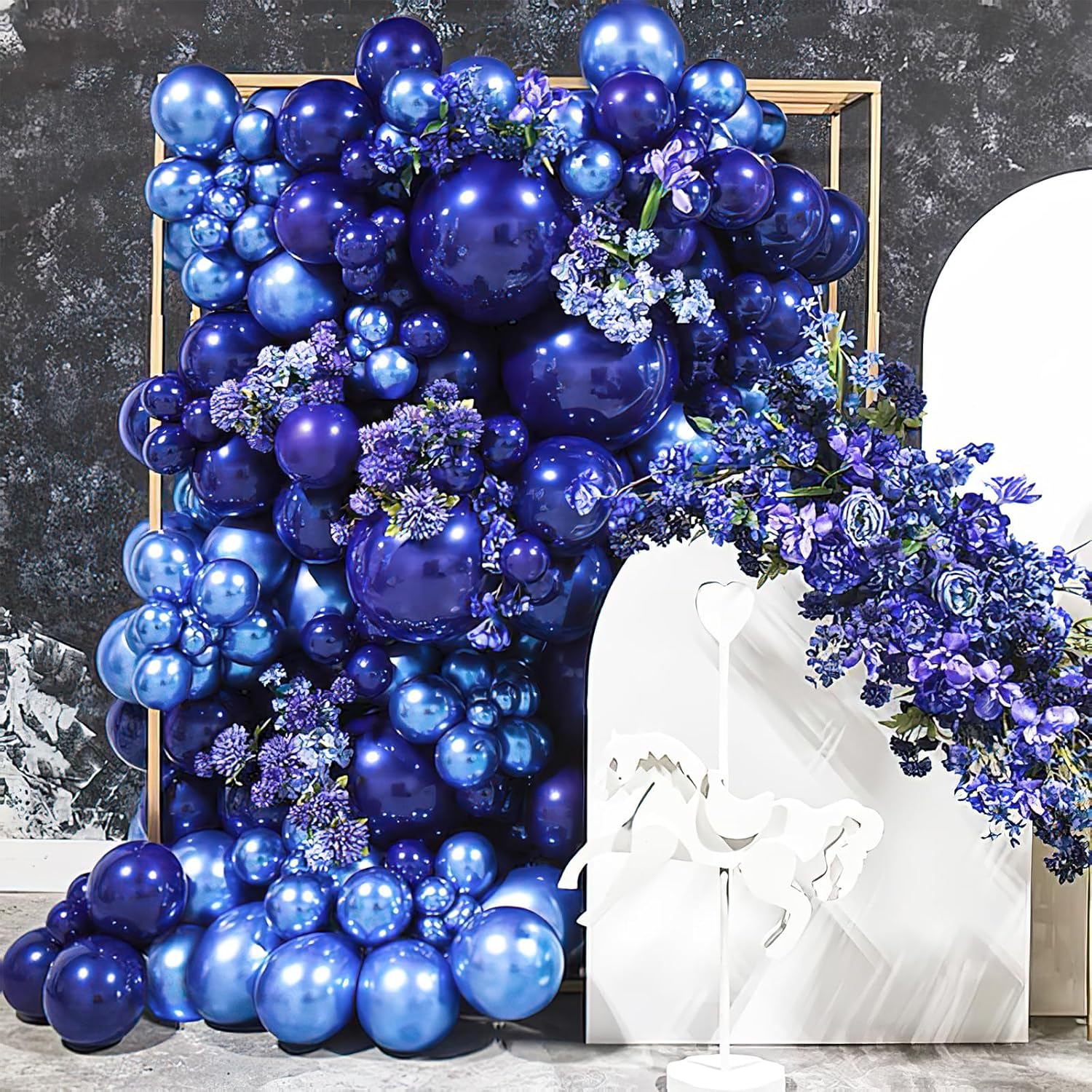 PartyWoo Metallic Blue Balloons - 140pcs Chrome Latex Balloons in 5-18 Inch Sizes for Celebrations