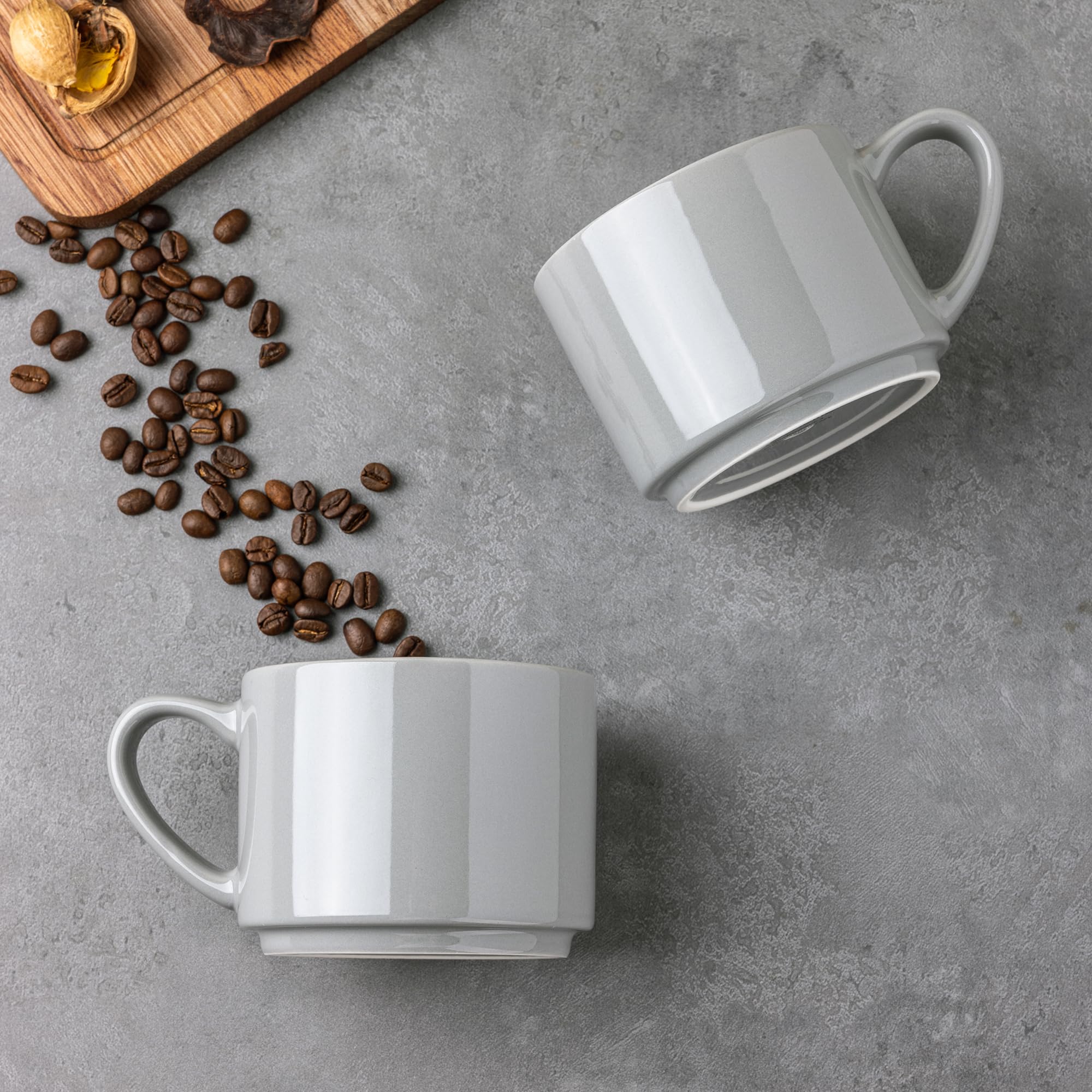 GBHOME 14 OZ Coffee Mugs Set of 6, Stackable Ceramic Mugs for Men, Women, Modern Coffee Mugs With Stable Base for Latte, Tea, Cappuccino. Dishwasher & Microwave Safe, Matte Gray