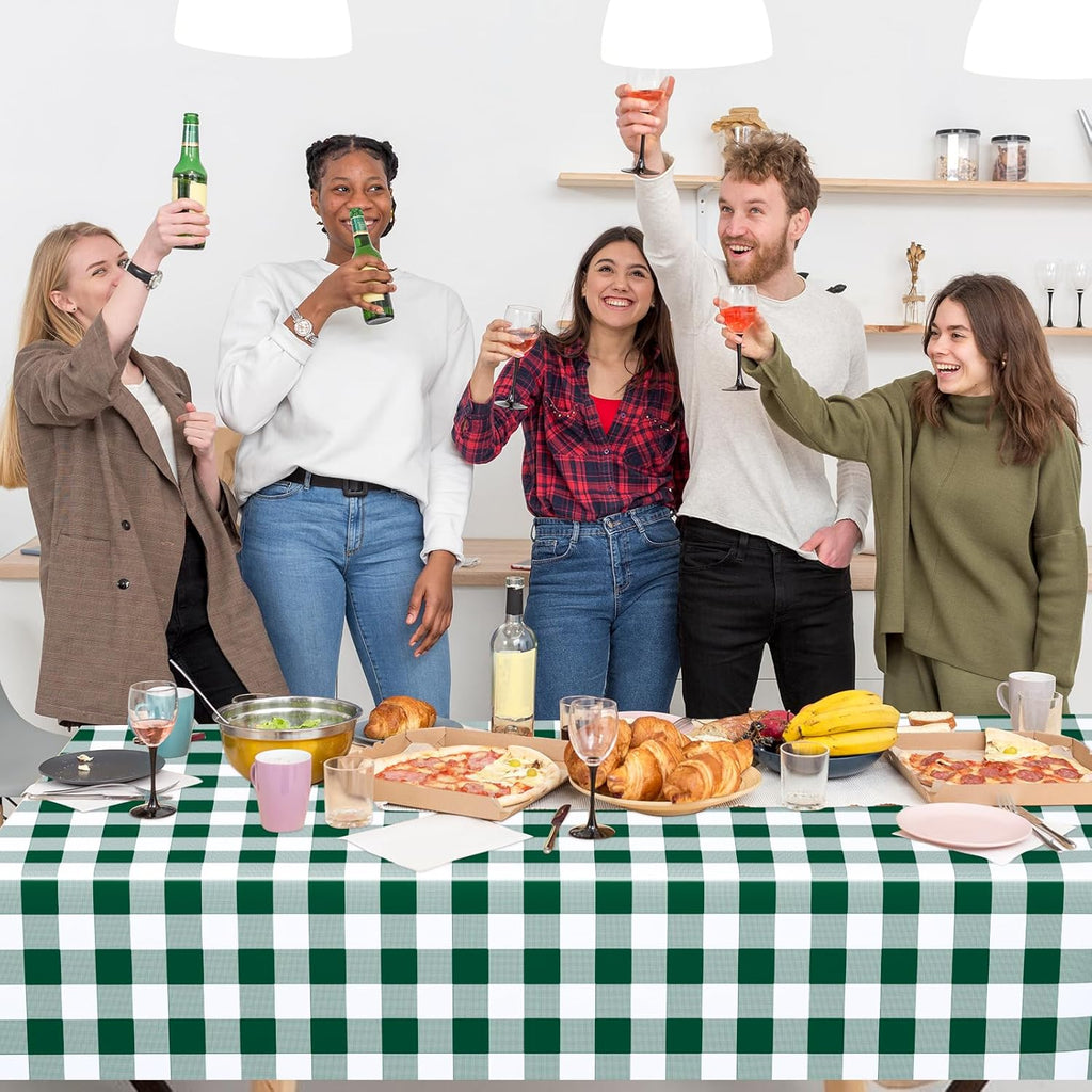 Skiennix Disposable Green Gingham Tablecloths - Waterproof Checkered Design | 54" x 108" for Parties & Picnics