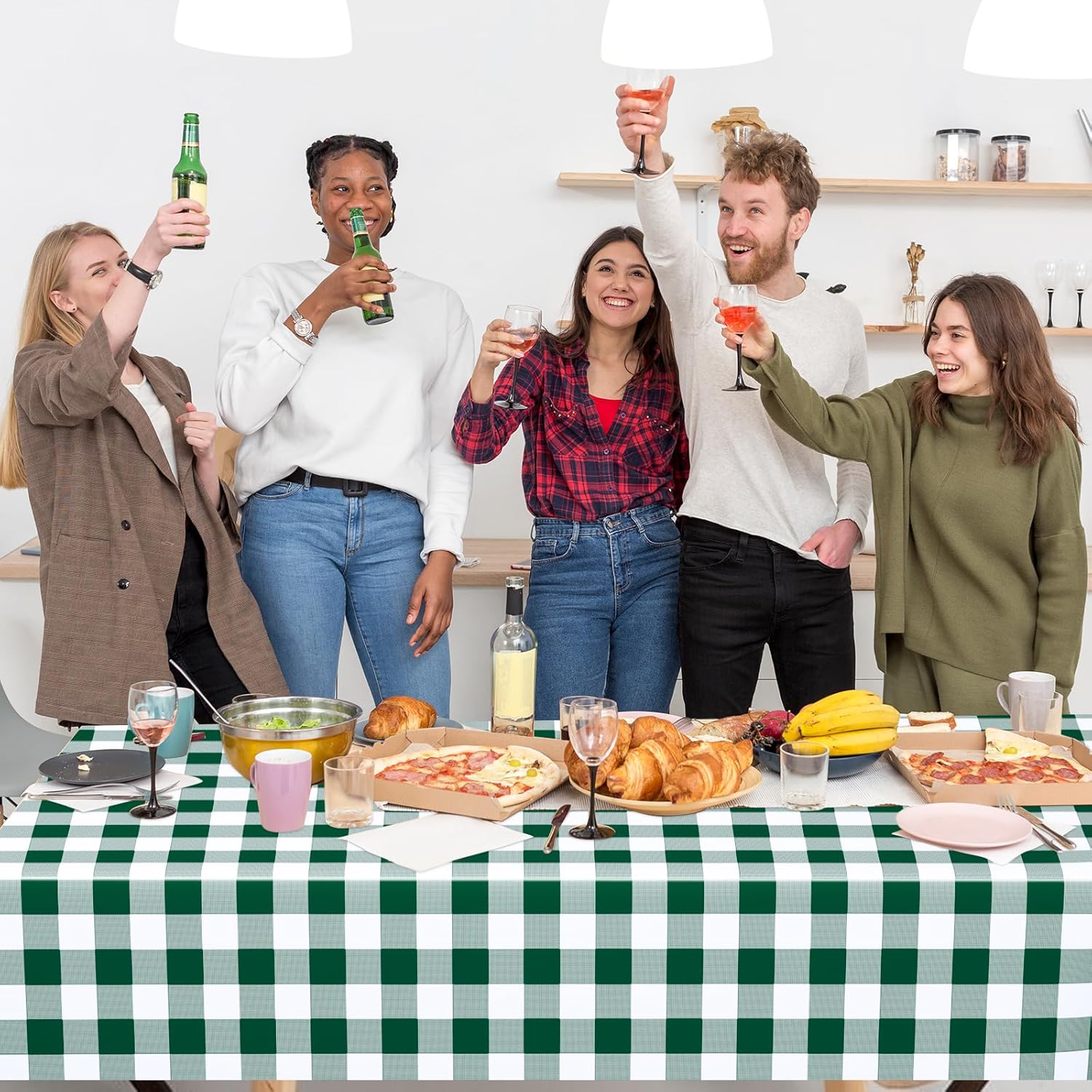 Skiennix Disposable Green Gingham Tablecloths - Waterproof Checkered Design | 54" x 108" for Parties & Picnics