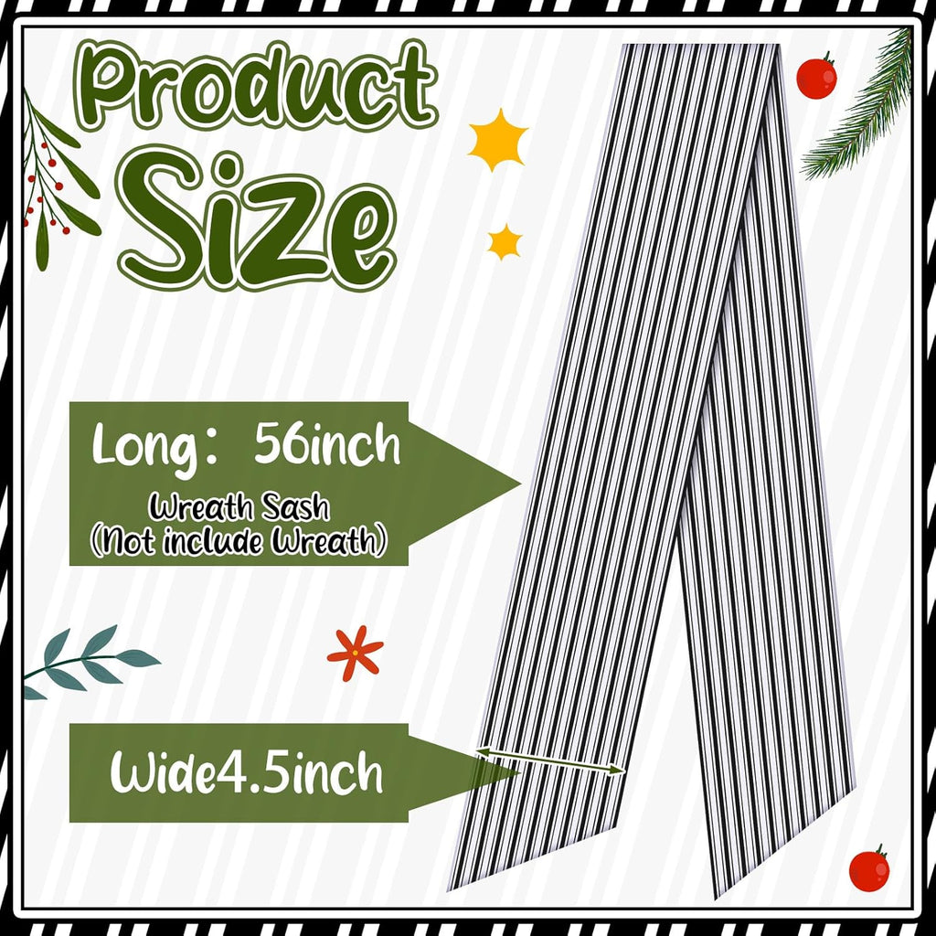 Skiennix Wreath Sash - Satin Blank Sashes for Embroidery | Indoor/Outdoor Home Decor (Black, White, Stripe)