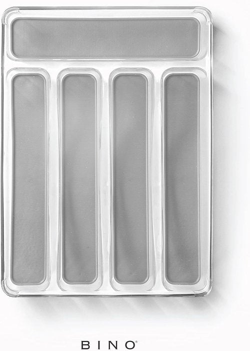 BINO 5-Slot Silverware Organizer - Plastic Utensil Tray with Grip Lining | Light Grey Kitchen Storage