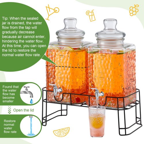 Honeydak 1.5 Gallon Glass Beverage Dispenser with Stand Spigot Glass Lid Leakproof Drink Dispenser Ice Drink Clear Lemonade Juice Jar for Party Wedding Kitchen (2 Pack)