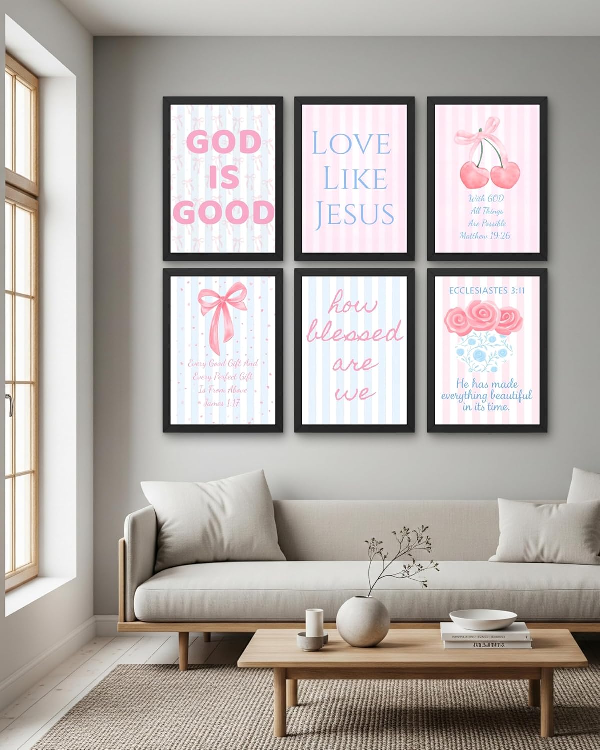 Coquette Bow Wall Art Decor - Inspirational Christian Posters for Teens | Set of 6, 8 x 10 Inch (Unframed)
