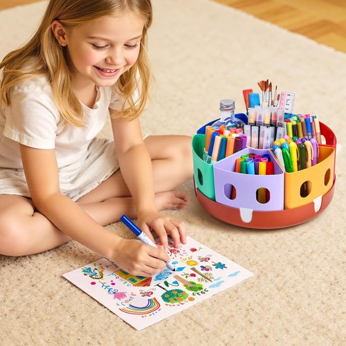 GAMENOTE Rotating Art Supplies Organizer - Lazy Susan for Kids' Desk & Classroom Storage | Large Size