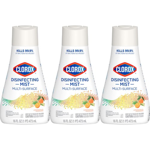 Clorox Disinfecting Mist, Lemongrass Mandarin, Household Essentials, 3 Refills, 16 Fl Oz Each