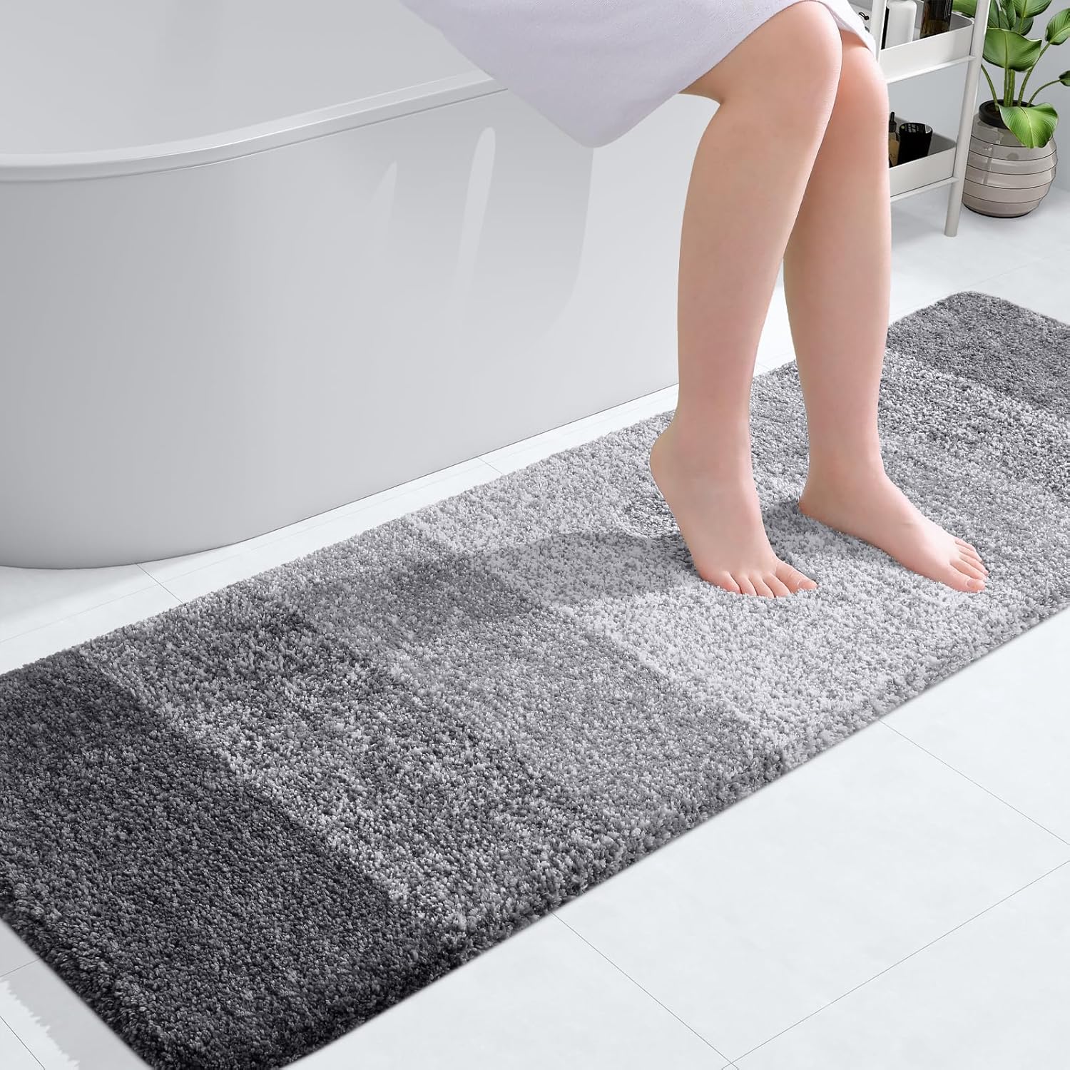 OLANLY Bathroom Runner Rug - Extra Soft Microfiber Mat, Quick Dry & Washable, 59x20 Inches, Grey