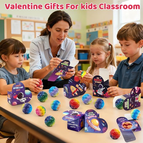 OCHIDO 24 Pack Valentines Day Cards for Kids with Bouncy Balls, Kids Valentines Day Gifts for School Classroom Exchange and Game Prizes, Valentines Party Favors for Boys Girls