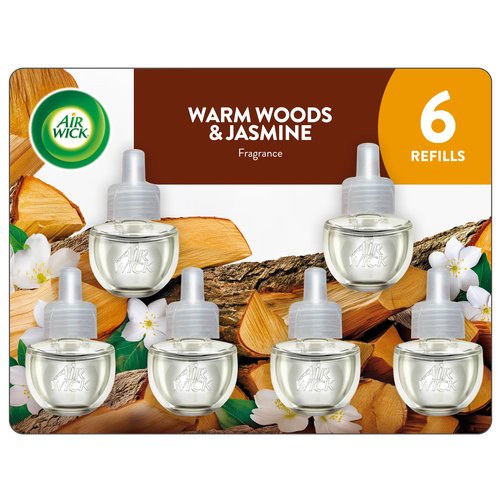 AIR WICK® Plug In Scented Oil Air Freshener Refill Pack - 6 Count Oil Refill Warm Woods & Jasmine 6 ct., Essential Oils
