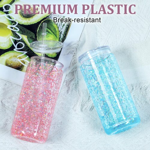 Maucircol 15 Pack Acrylic Snow Globe Tumbler, 20 Oz Pre Drilled Double Wall Snow Globe Supplies Kit, Plastic Snowglobe Tumbler DIY Kit Including Cups and DIY Tools