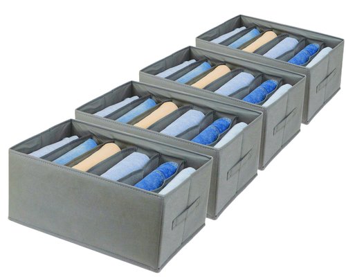 Fordonral Extra Large Clothes Closet Organizer 6 Compartments for Jean Sweater Sheets to Shirt - Divided Clothing Storage Boxes for Closet, Wordrobe, Bedroom, Shelf (4pc Gray)