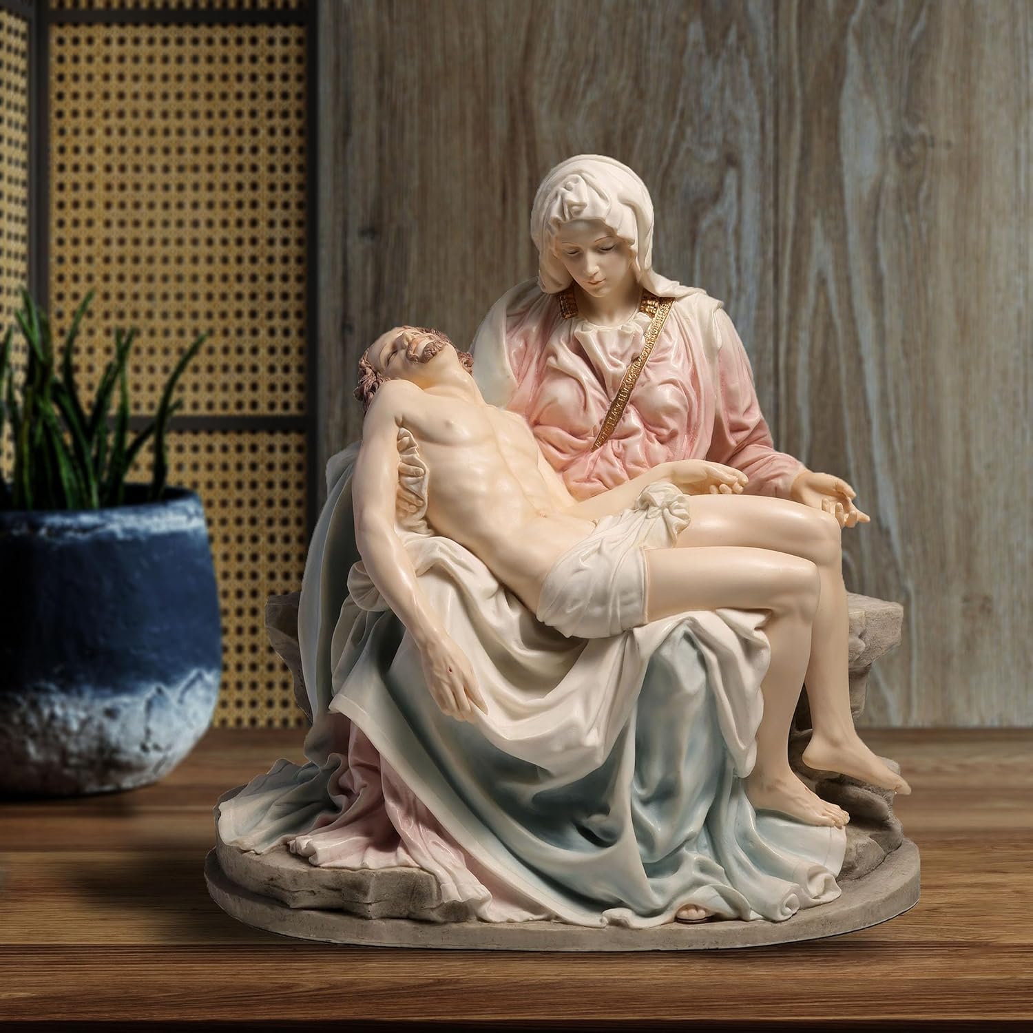 Regine Switzerland Pieta & Michelangelo Decorative Figurine - Elegant Pink & Blue Design, 10.63 Inch