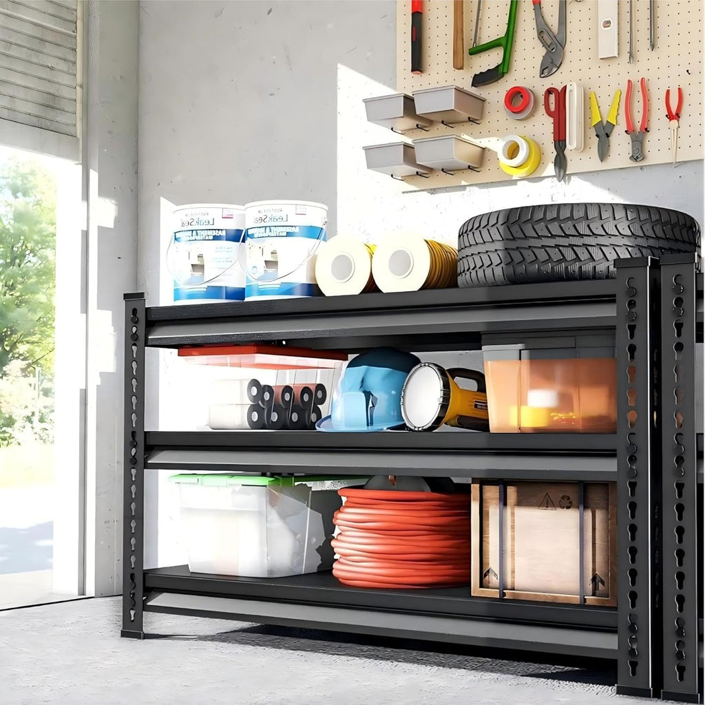 Utility Storage Garage Shelving | Heavy Duty 3-Tier Metal Shelves - 1,350 Lbs Capacity, Adjustable, Black - 40'' W x 16'' D x 36'' H