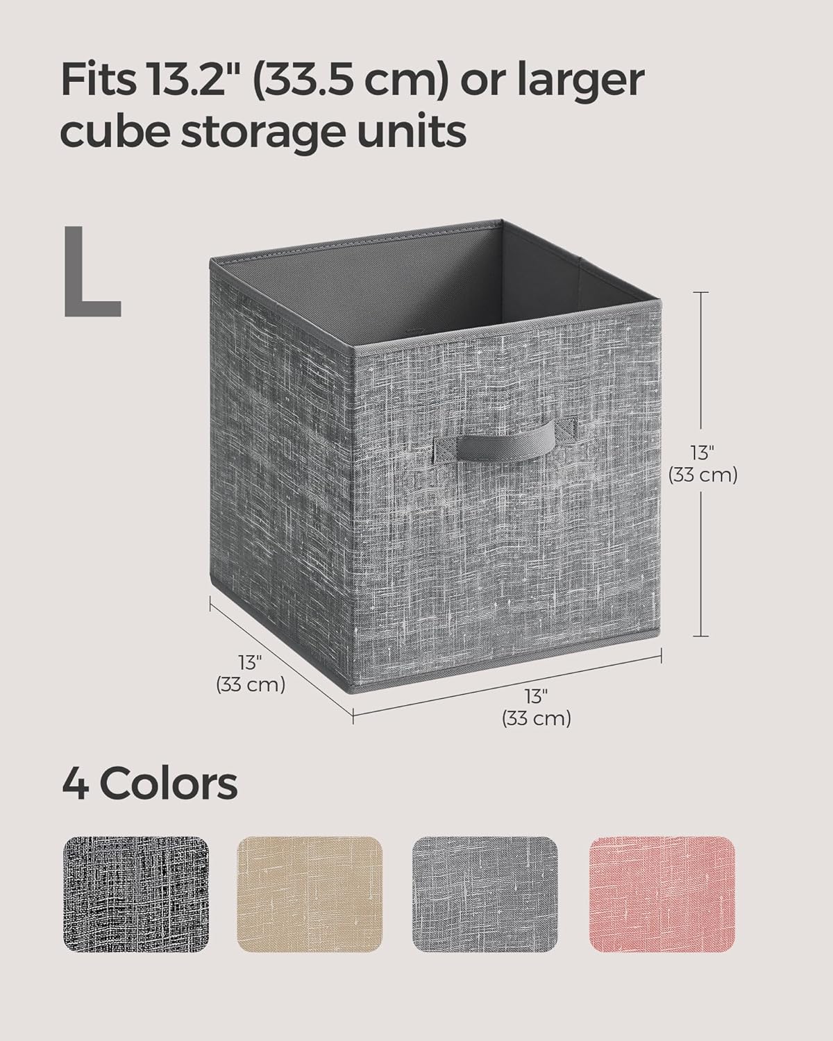 SONGMICS Storage Cubes - Foldable Non-Woven Fabric Bins with Double Handles - Set of 8, Cattail Gray, 13 x 13 x 13 Inches