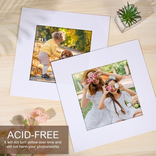Prudiut 15 Pack 12x12 White Picture Mats, Frame Mattes for 8x8 Pictures Display Photo Frame Mat Core Bevel Cut Mat Board Show Kit for Photos, Prints, Artworks
