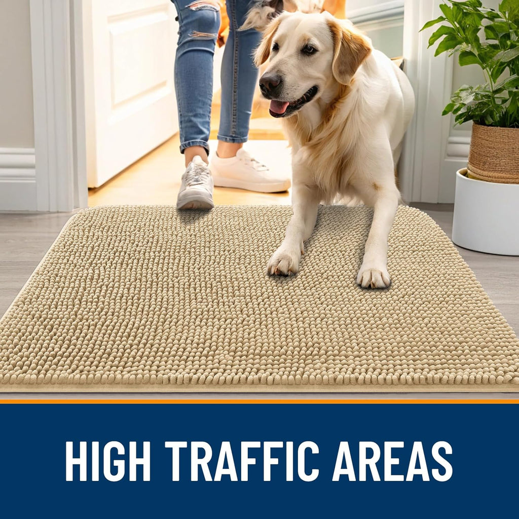 OLANLY Dog Door Mat - Absorbent Non-Slip Chenille Mat for Muddy Paws | 32x20 Beige Quick Dry Doormat
