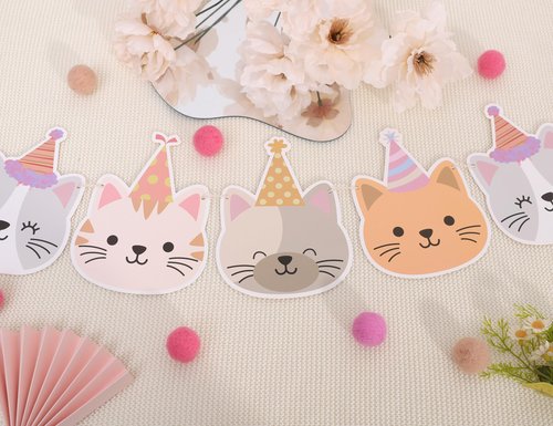 Cat Birthday Party Garland - Kitty Cat Party Decoration, Kitten Party Decor, Kids Bedroom Decorations, Pet Party Garland