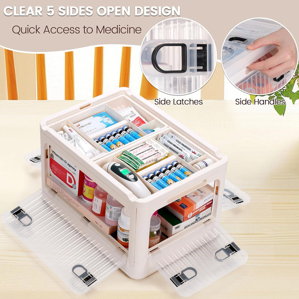 Skiennix 24 QT Medicine Organizer - Extra Large Collapsible Storage Box with Removable Tray & Wheels