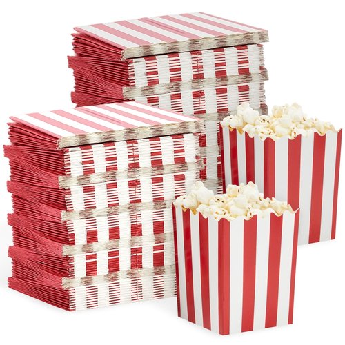 Juvale 200 Pack Red and White Mini Popcorn Boxes for Party, Bulk Disposable Popcorn Containers with Carnival Stripe Patterns for Movie Night Decorations (3 x 4 In)