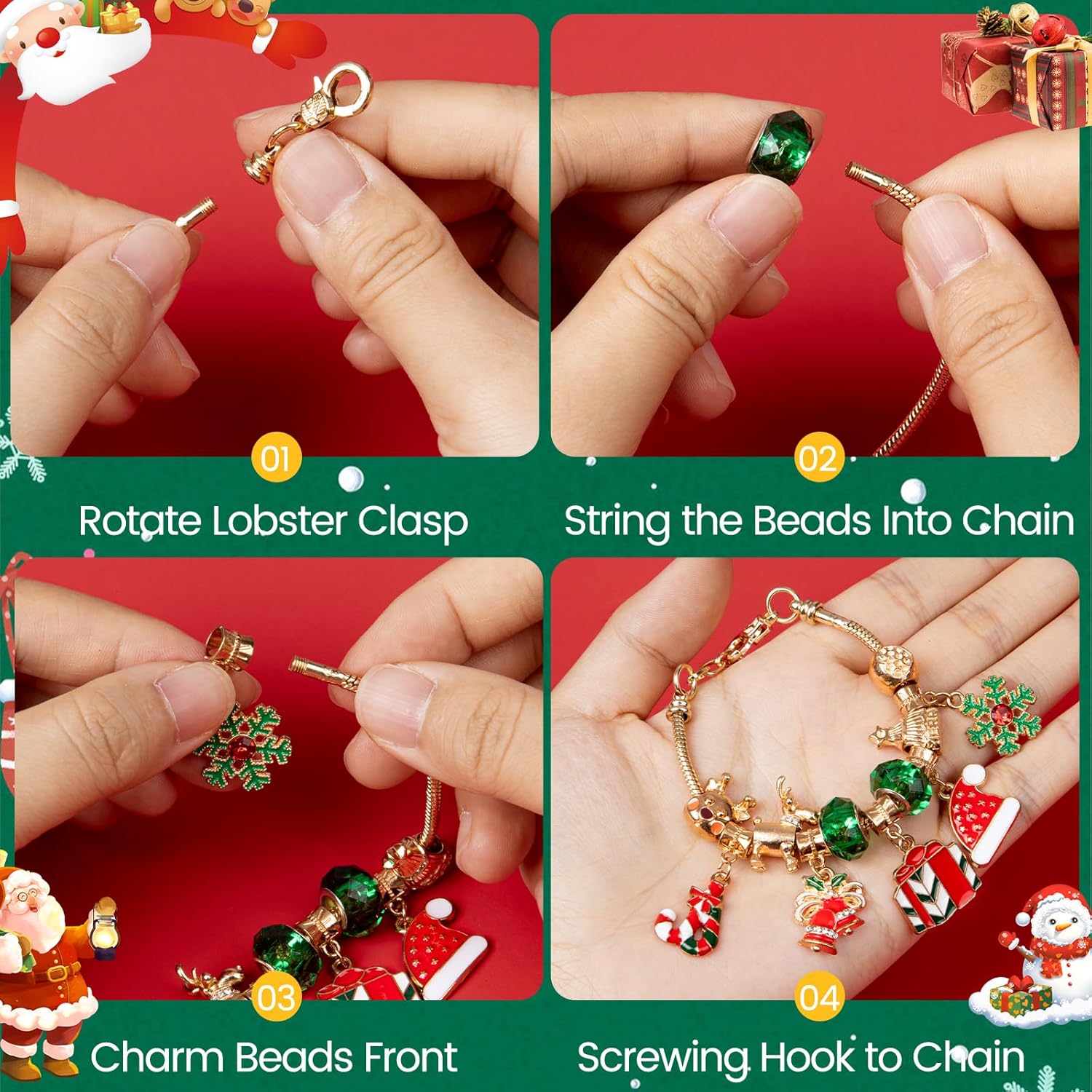 Taybonds Christmas Charms Bracelets - 2 Pack DIY Jewelry Kit with 22 Charms for Women