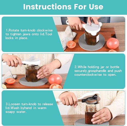 Jar Opener - Skiennix Adjustable 4-in-1 Bottle & Can Opener for Weak Hands | Non-Slip Pad, Dishwasher Safe