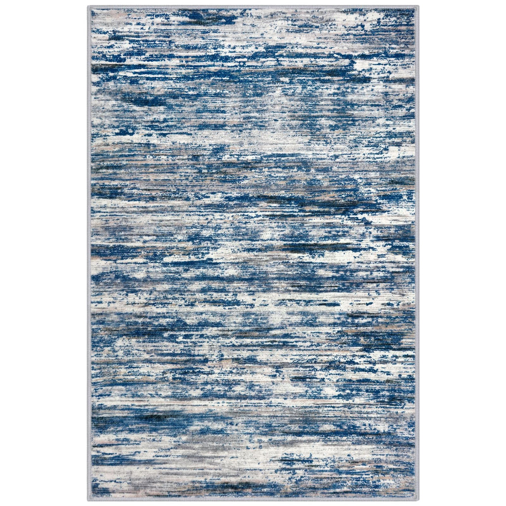 SIILOOM 5x7 Modern Abstract Area Rug for Bedroom, Navy Blue Gray Neutral Multi Large Super Soft Washable Rug with Slip-Resistant, Non-Shedding Rugs Indoor Door Mat for Home Décor