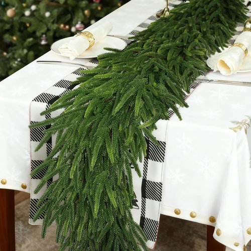 Realistic Thick and Lush Christmas Garland for Mantle Christmas Decorations Indoor 6FT Real Touch Artificial Pine Garlands for Stairs Railing Outdoor Fireplace Table Xmas Holiday Decor Winter Greenery