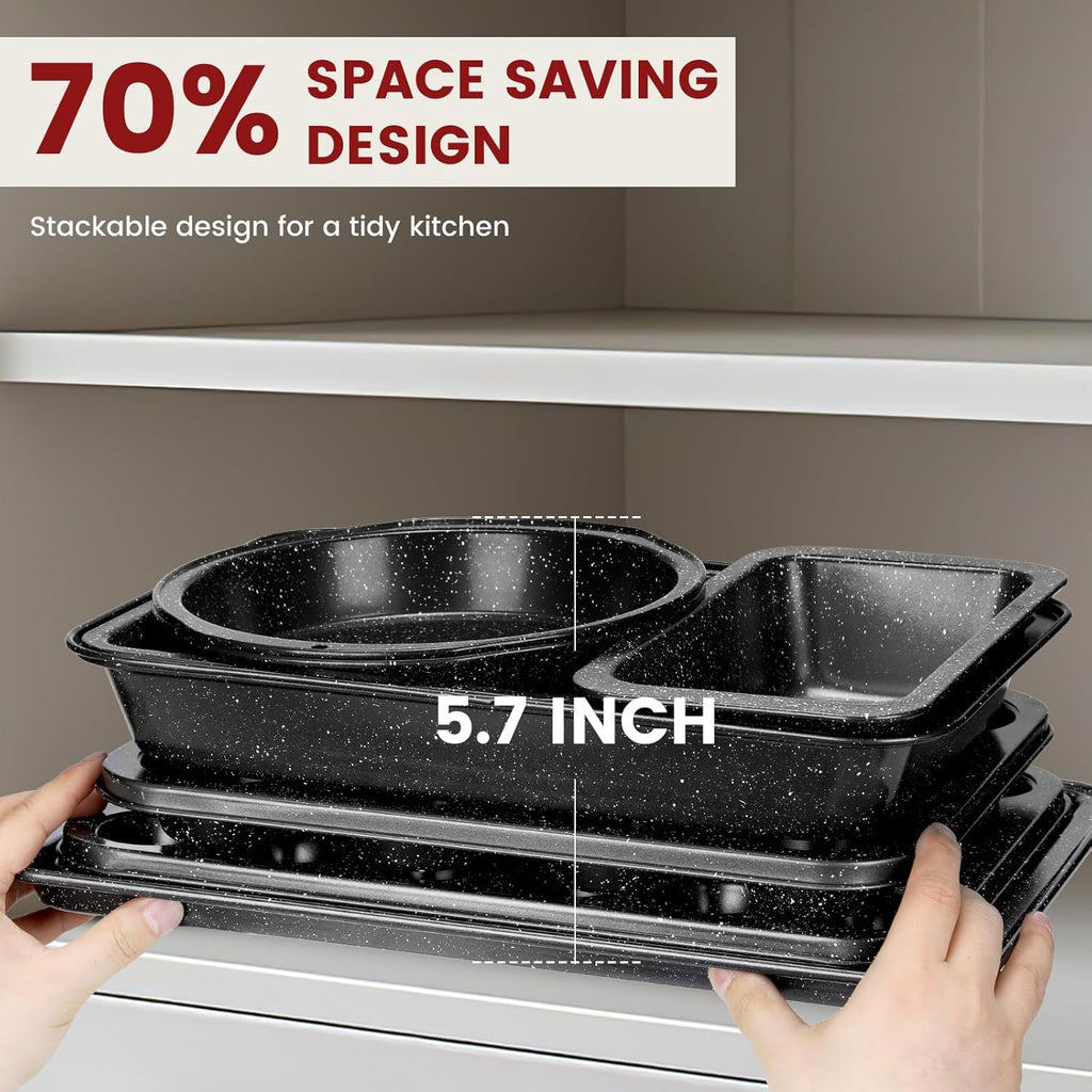 Terlulu 10-Piece Nonstick Baking Pans Set - Versatile Bakeware for Oven Cooking | Carbon Steel, Black