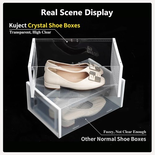 Kuject Shoe Storage Box - Large Crystal Clear Stackable Organizer | Space-Saving 12-Pack for Closet & Entryway