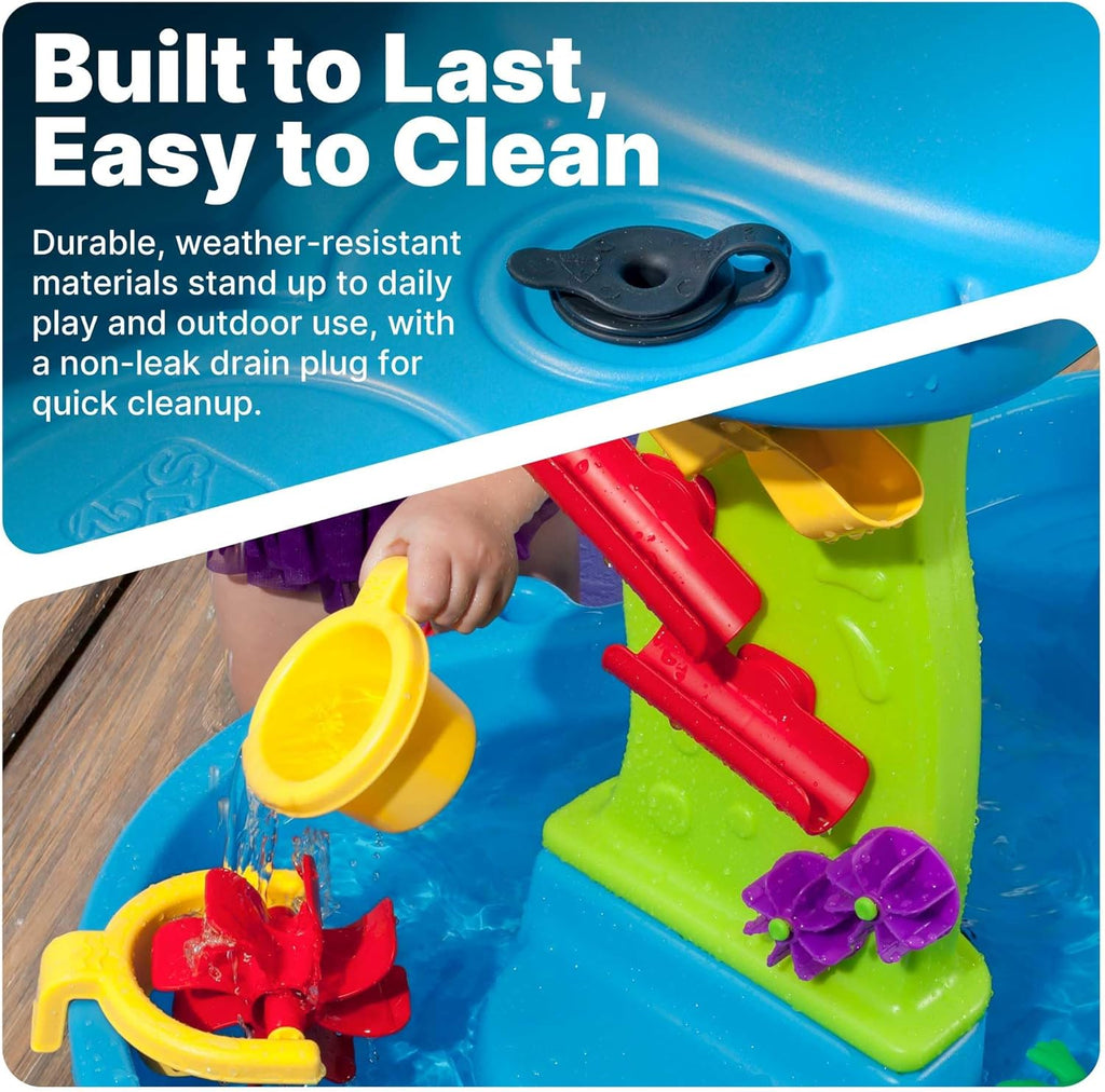 Step2 Rain Showers Splash Pond Water Table - Kids Sensory Playset with 13 Accessories | Outdoor Fun for Toddlers 1.5+ Years, Blue & Green