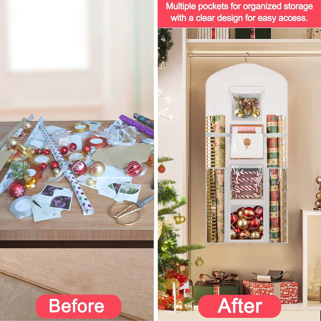 Woodoulogy Gift Wrapping Paper Storage Bag - 40" X 17" Double-Sided Christmas Organizer | Oxford Craft Roll Holder