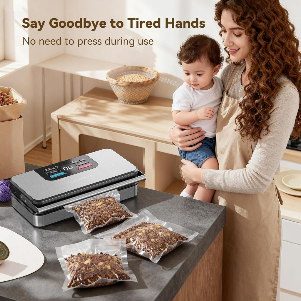 Skiennix Vacuum Sealer - Powerful 95kPa Fully Automatic 10-in-1 Machine with Cutter & Storage | Premium Stainless Steel