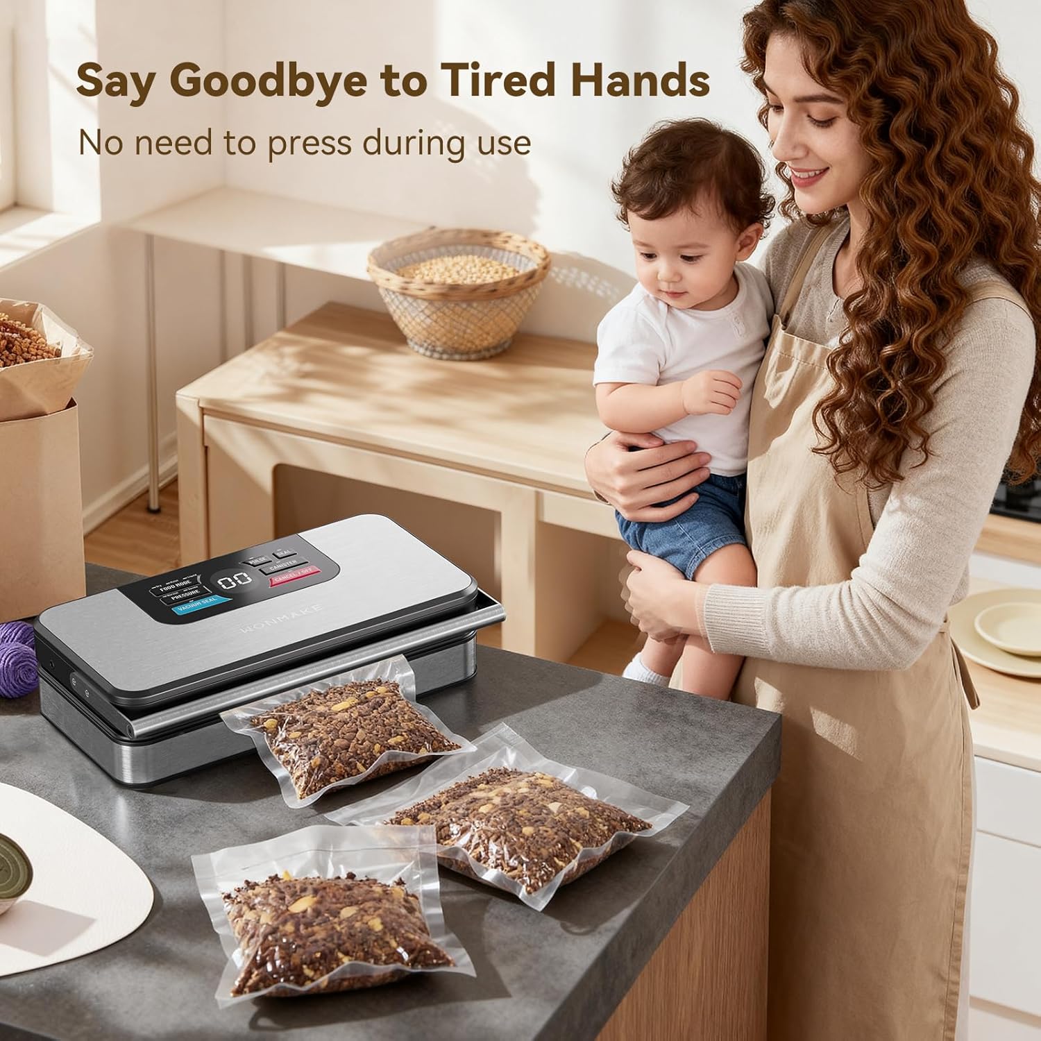Skiennix Vacuum Sealer - Powerful 95kPa Fully Automatic 10-in-1 Machine with Cutter & Storage | Premium Stainless Steel