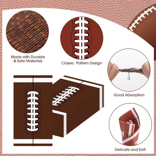 50 Pack Football Napkins Party Supplies - Rectangle Rugby Pattern Napkin Bulk, 3-Ply Brown Disposable Paper Hand Towels Napkins Set for Football Game Day Tailgate Party Favors Table Decorations