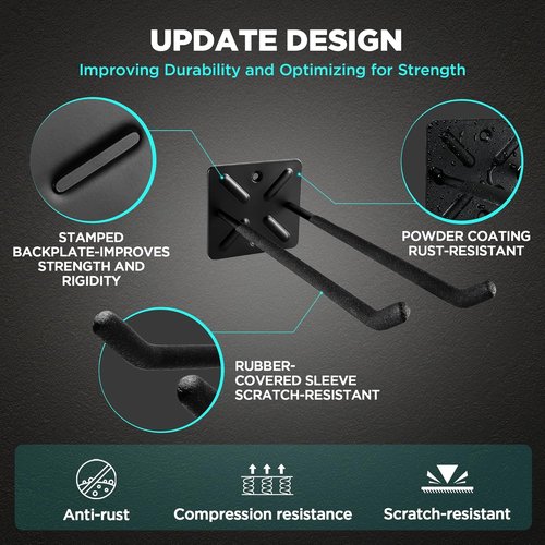 **Heavy Duty Garage Hooks by [Brand Name] - 12.4 Inch Wall Mount Hangers | Max Load 200 lbs for Ladders & Tools**