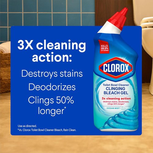Clorox Toilet Bowl Cleaner - Clinging Bleach Gel, Ocean Mist Scent, 24 Fl Oz, Pack of 2