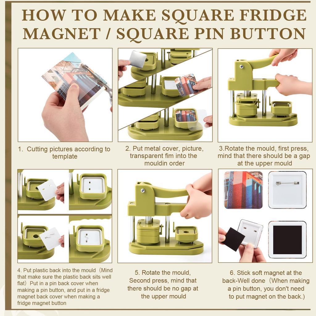 Wavwavw 150 Sets 50mm/1.97 Inch Square Button Maker Supplies, 75 Pcs Blank Fridge Magnet Badge Parts and 75 Pcs Pin-Back Badge Parts Press for Square Button Maker Machine, DIY Gift Crafts