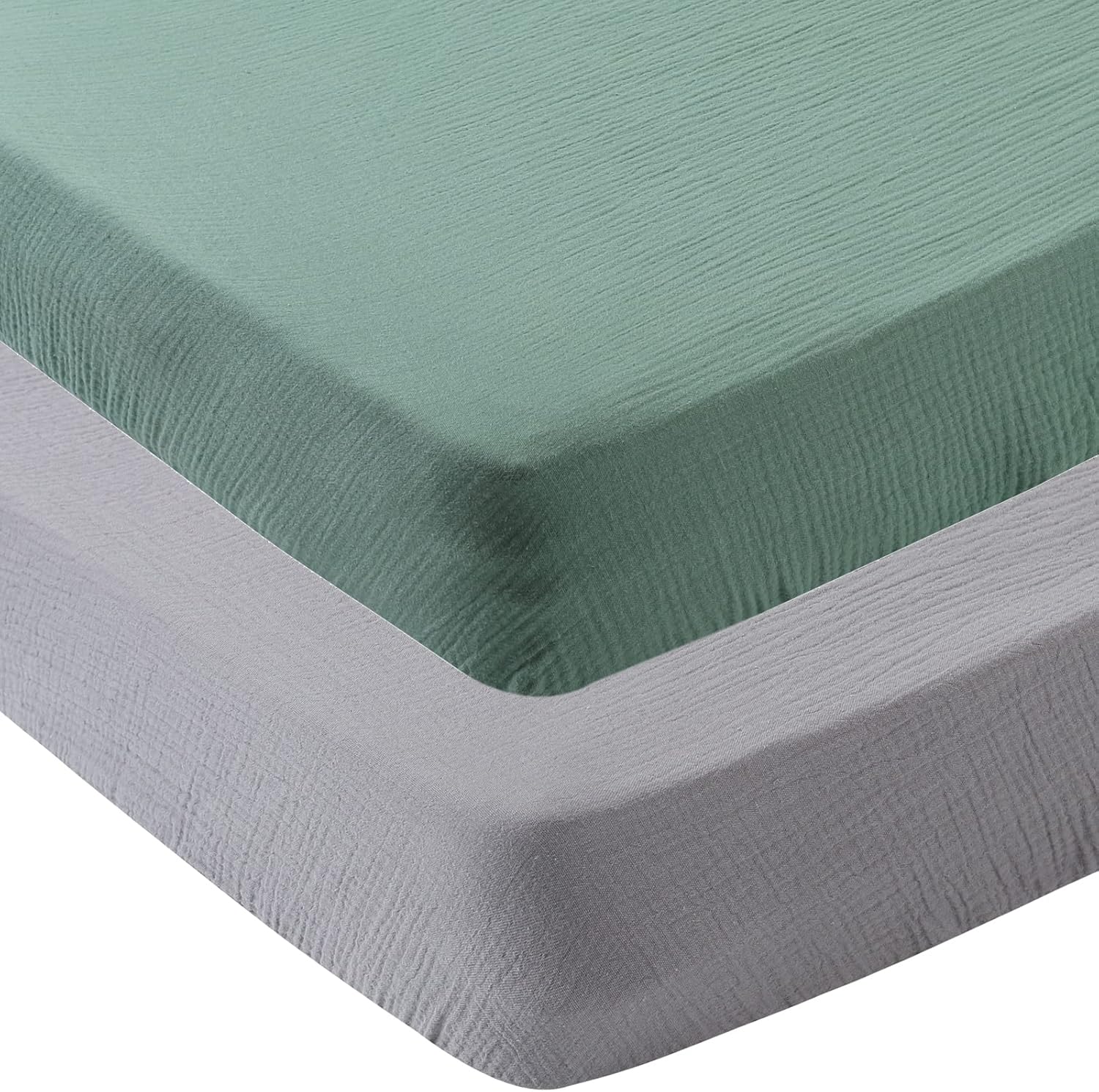 Onacosht Muslin Crib Sheets - Soft, Breathable 100% Cotton Fitted Sheets | 52" x 28" | 2-Pack in Grey & Green