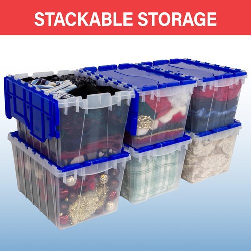 Akro-Mils KeepBox 18 Gallon Storage Container - Nesting & Stackable with Lid | Clear Tote for Garages & Closets - 3-Pack